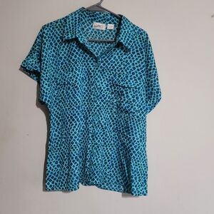 Nwt Womens Blouse Aqua Blue Leopard‎ Print Top Button Up Shirt Sz XLP Petite New